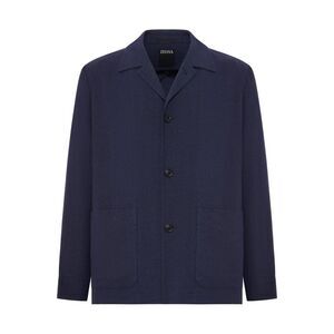Zegna Men Wool And Linen Mix Jacket With Patched Pockets